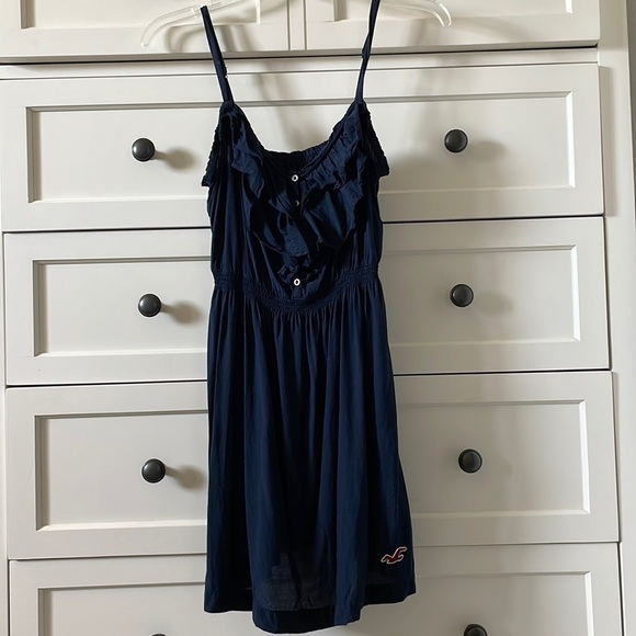 Hollister Dresses & Skirts - Hollister Women’s Dark Blue Ruffled Cotton Dress w/ Adjustable Straps - Small